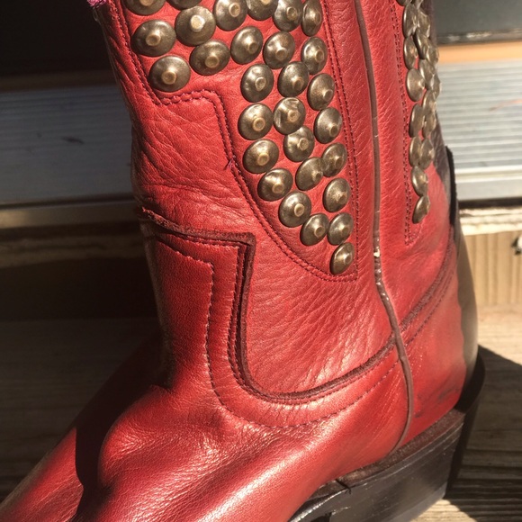 Frye Deep Red Billy Hammered Stud Leather Boots - Picture 7 of 7